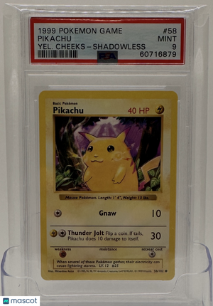 1999 Pokemon—Pikachu #58 Base Set (Shadowless)—Common PSA 9