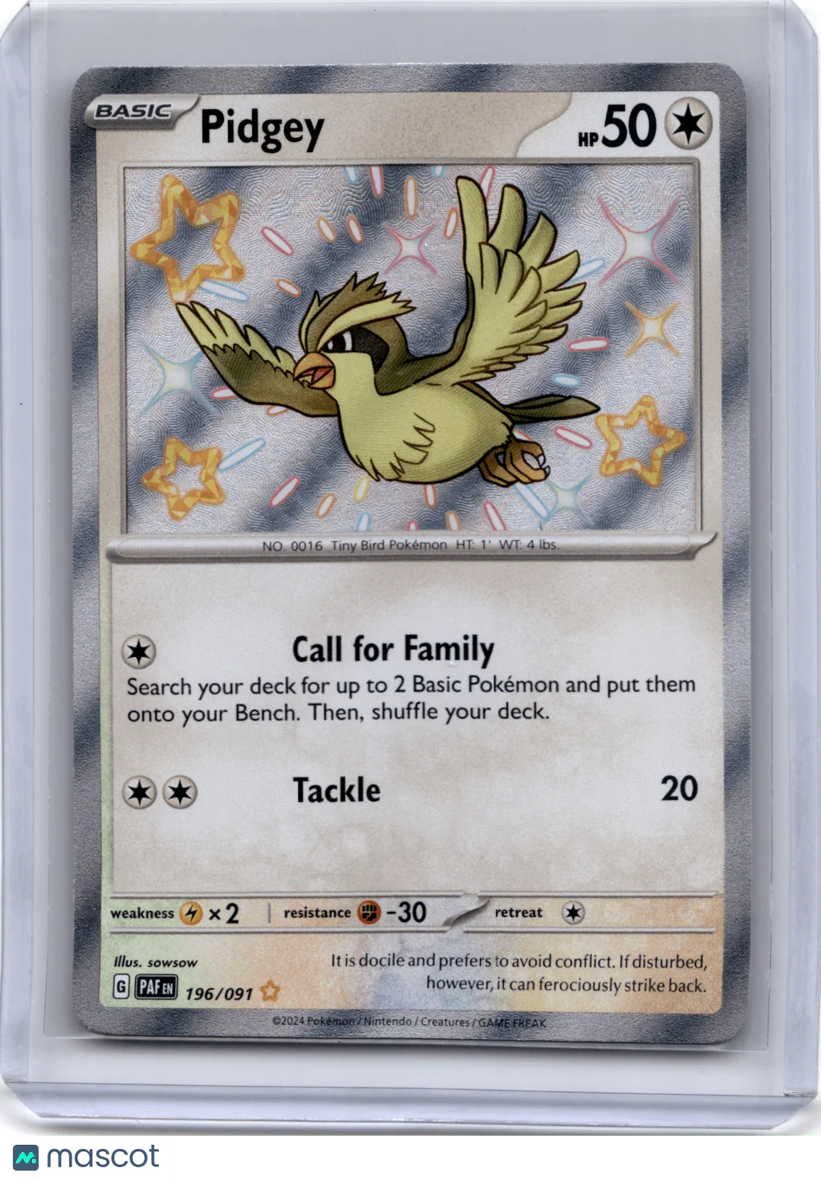 2024 Pokemon Pidgey Scarlet & Violet Paldean Fates #196/091 - Papa Joey's Collectibles