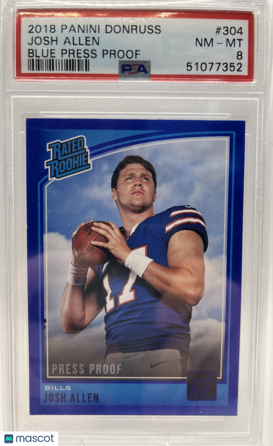 2018 Panini Donruss Josh Allen #304 Blue Press Proof PSA 8