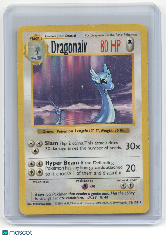 1999 Pokemon Dragonair Base Set #18/102 Damaged Unlimited Shadowless