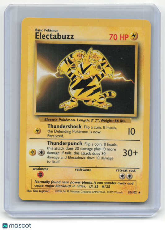 Pokemon TCG Electabuzz 1999 Pokemon Base Set #20/102 Basic Unlimited - Papa Joey's Collectibles