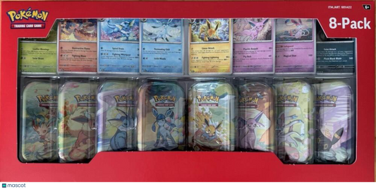 2025 Pokemon Scarlet & Violet Prismatic Evolutions 8-Pack Mini Tin Bundle