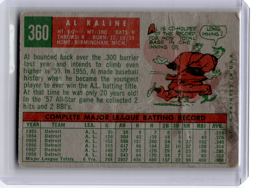 1959 Topps Baseball—Al Kaline #360 [Damage]