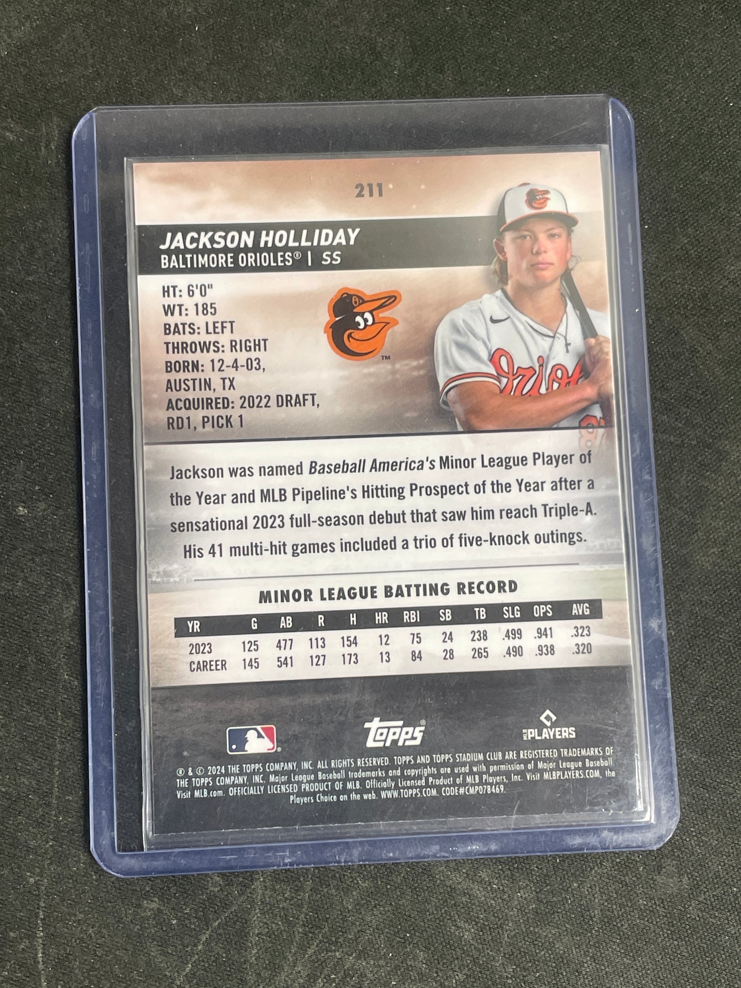 2024 Topps Stadium Club Baseball Jackson Holliday Green #211