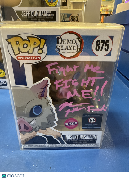 Funko Demon Slayer Inosuke Hashibira #875 (VG) CC Ex, Flocked(Bryce P. Auto PSA)