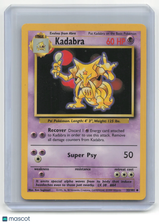 Pokemon TCG Kadabra 1999 Pokemon Base Set #32/102 Unlimited - Papa Joey's Collectibles