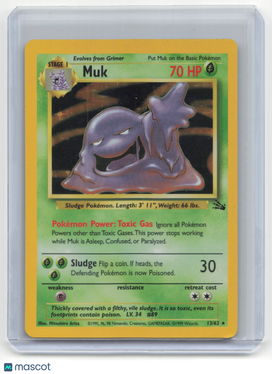 1999 Pokemon TCG Muk Fossil #13/62 Lightly Played Basic