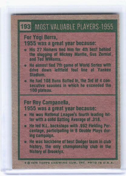 Topps 1975 Topps Baseball—1955 - Most Valuable Players #193 —Very Good
