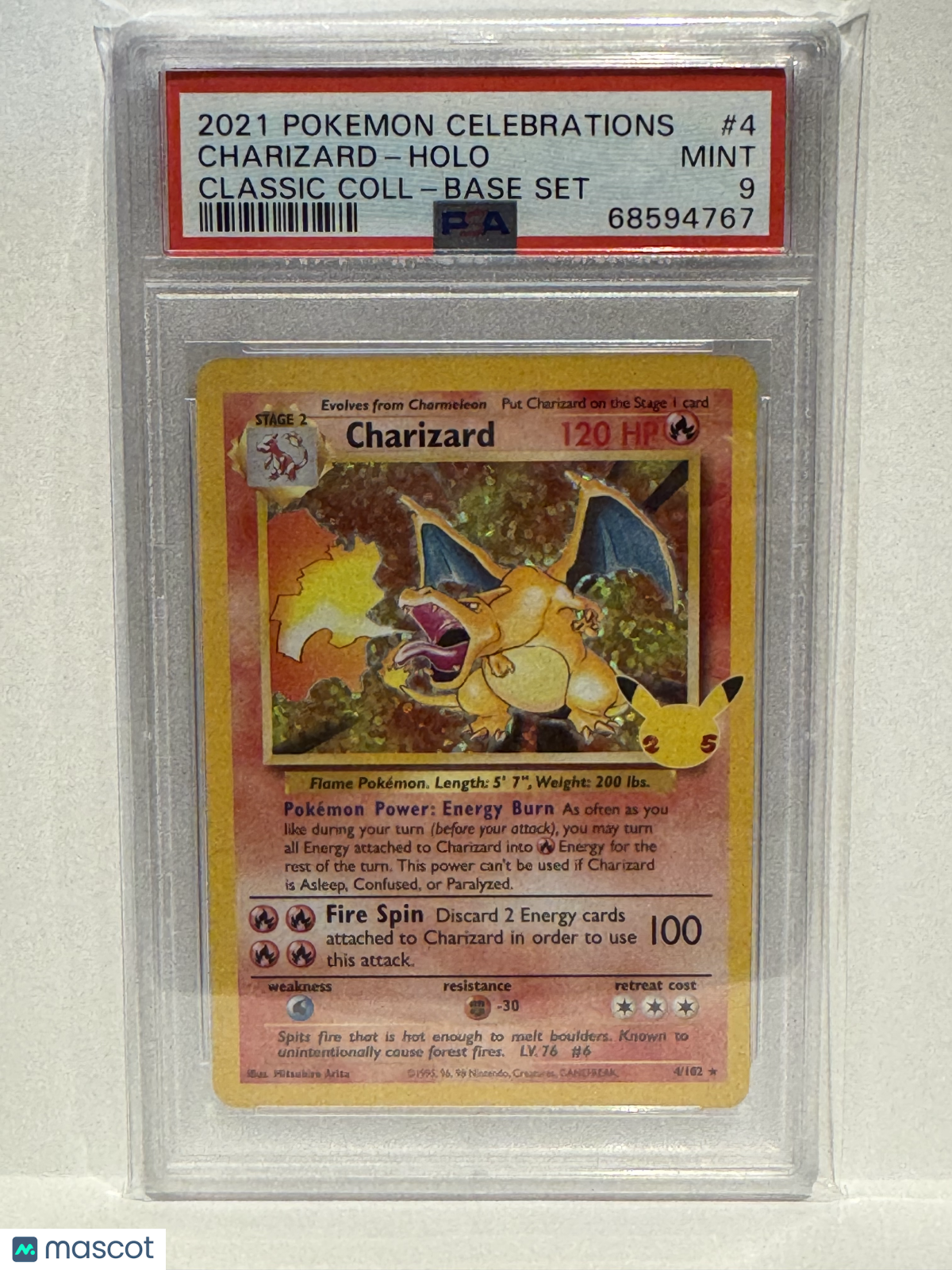 —Charizard #4 Celebrations: Classic Collection 2021 Pokemon Celebrations Classic Collection— Holo Classic Coll-Base Set PSA 9