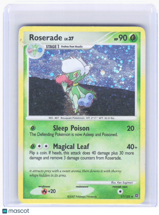 2007 Pokemon—Roserade #17/132 Secret Wonders—Rare Holo (Holo-Bleed) (Swirl) [HP]