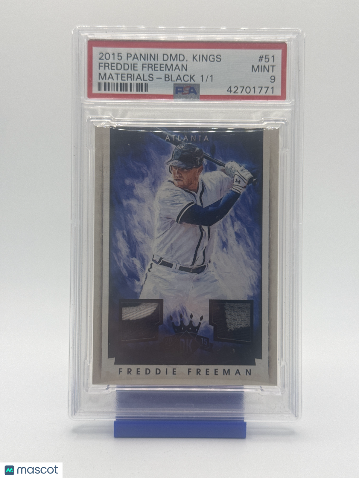 2015 Panini Diamond Kings Baseball—Freddie Freeman #51 Material Black 1/1—PSA 9