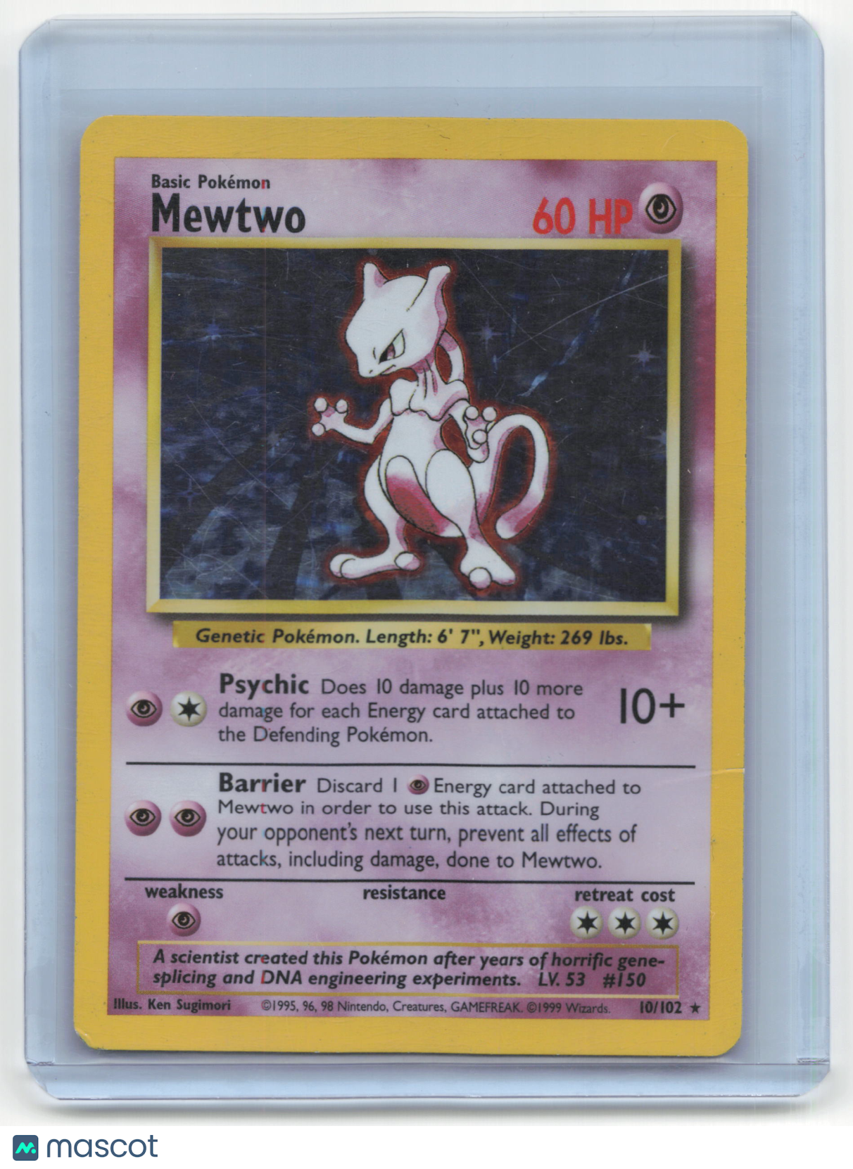 1999 Pokemon TCG Mewtwo Base Set #10/102 Holo Damaged Unlimited