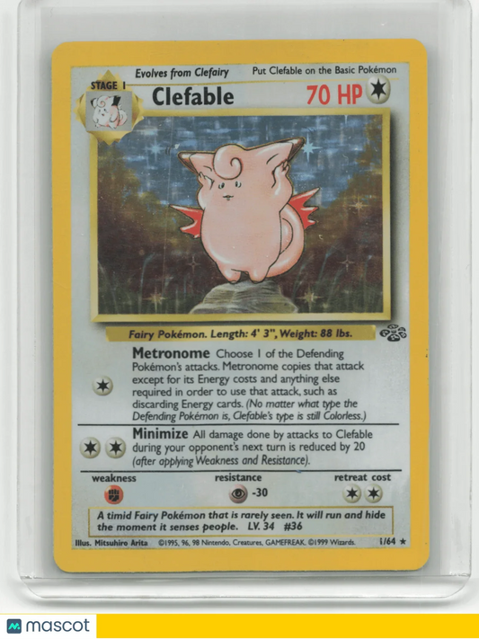 1999 Pokemon TCG Clefable Jungle #1/64 Mod Played Holo Unlimited - Papa Joey's Collectibles