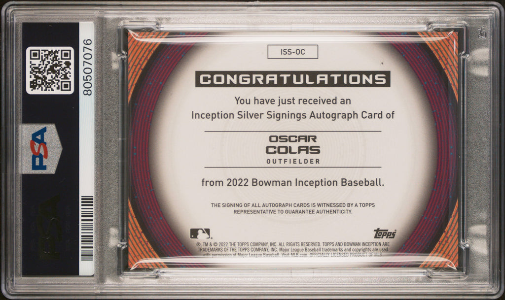 2022 Bowman Inception Inception Silver Signings Baseball—Oscar Colas #OC —PSA 10