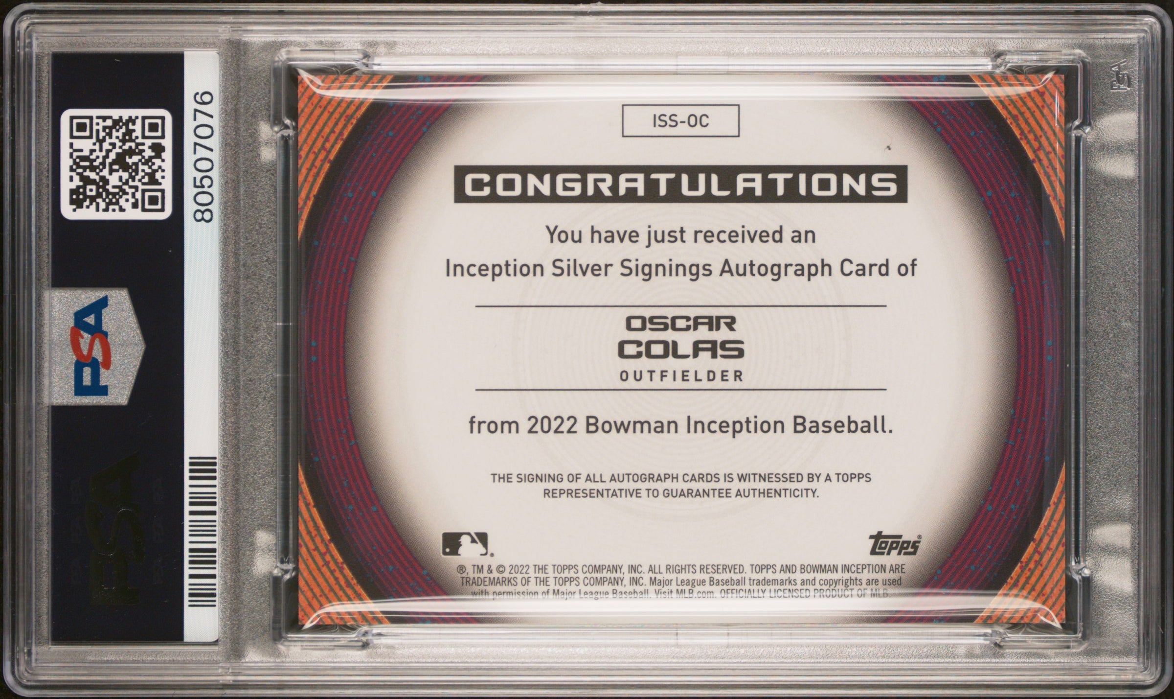 2022 Bowman Inception Inception Silver Signings Baseball—Oscar Colas #OC —PSA 10