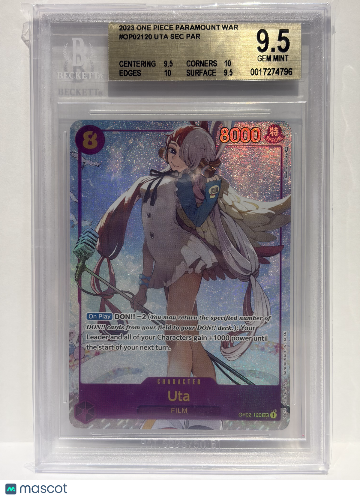 2023 One Piece Uta Paramount War Secret Rare Foil #OP02-120 Alt Art BGS 9.5 - Papa Joey's Collectibles