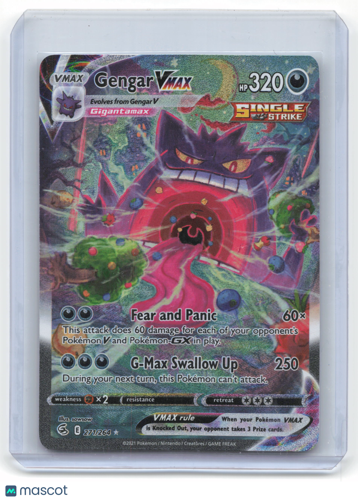 2021 Pokemon Gengar VMAX Fusion Strike Secret Rare Holo #271/264 Near Mint