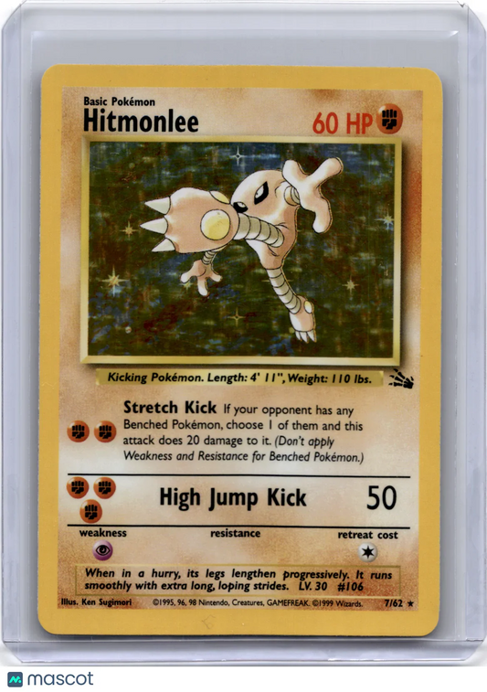 1999 Pokemon TCG Hitmonlee Fossil #7/62 Heavily Played Holo - Papa Joey's Collectibles
