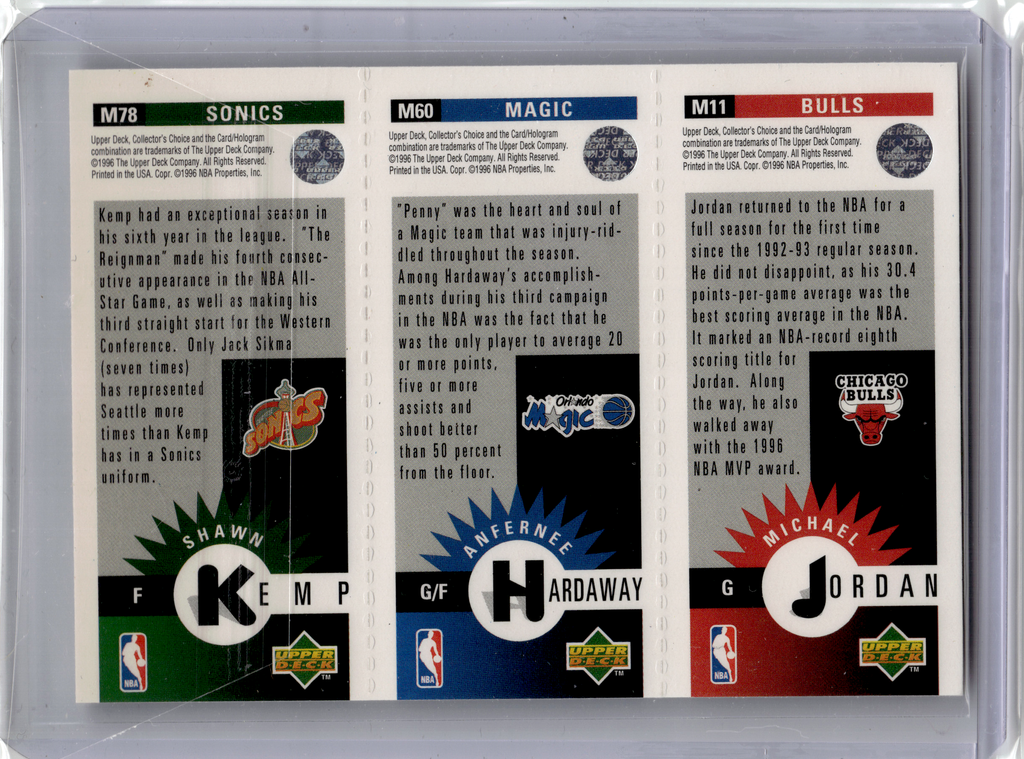 1996 Upper Deck Collector's Choice Mini-Card—Jordan, Hardaway, Kemp #M11/M60/M78