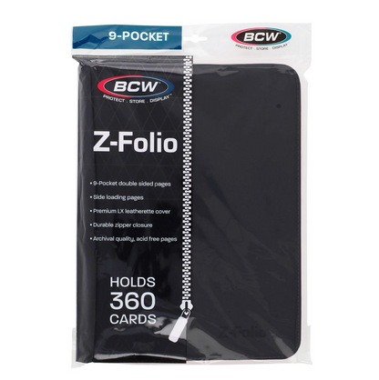 BCW Black 9-Pocket 360-ct. Standard size Z-Folio Binder - Papa Joey's Collectibles