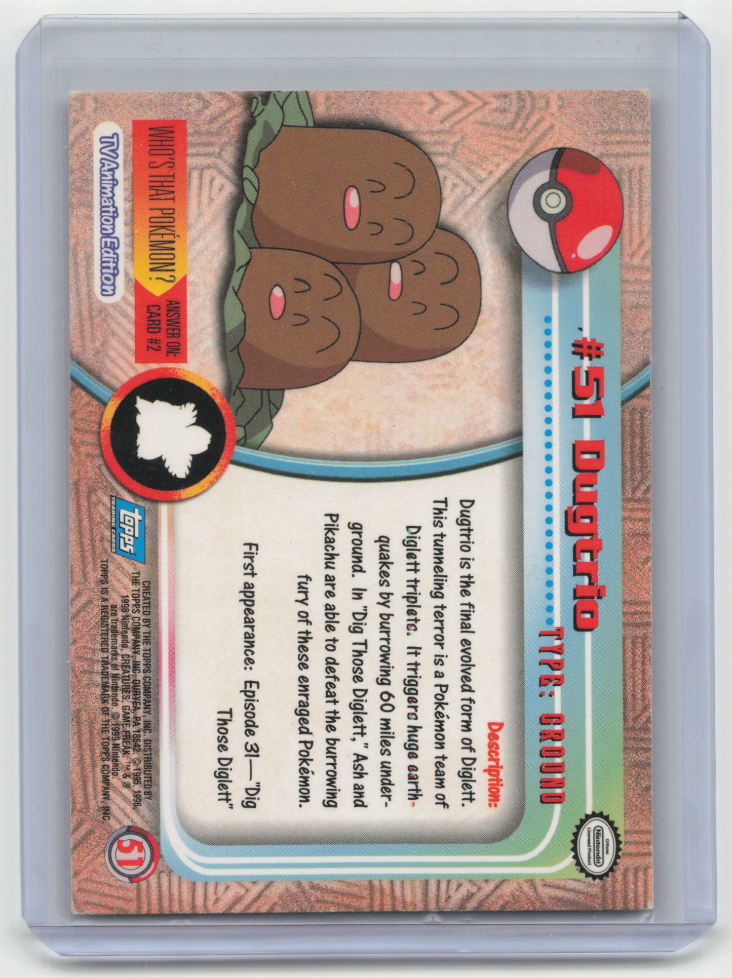 1999 Topps TV Animation Edition Pokemon Dugtrio #51