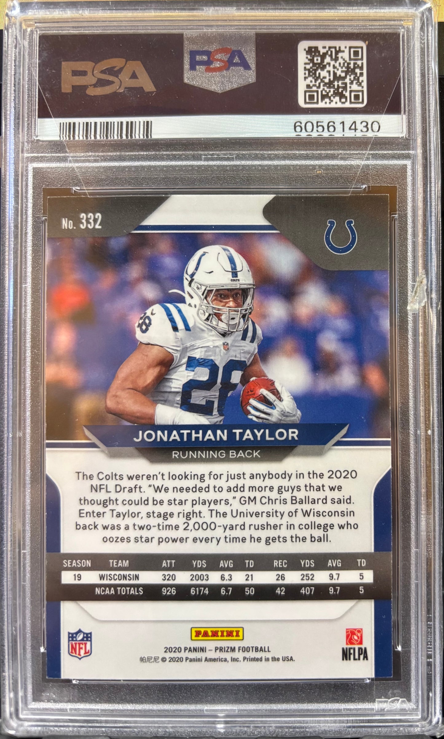 2020 Panini Prizm Football Jonathan Taylor #332 PSA 9