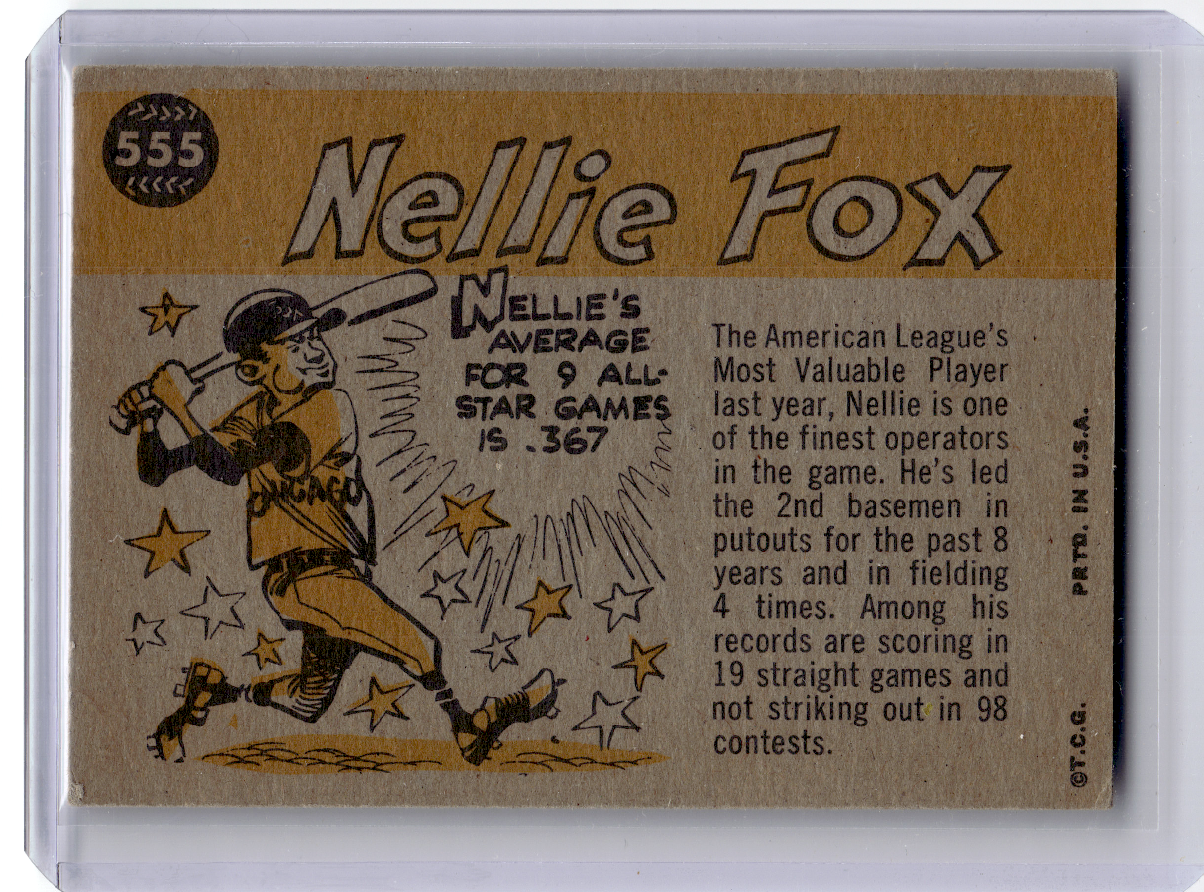 1960 Topps Baseball—Nellie Fox #555 All-Star Selection —Very Good