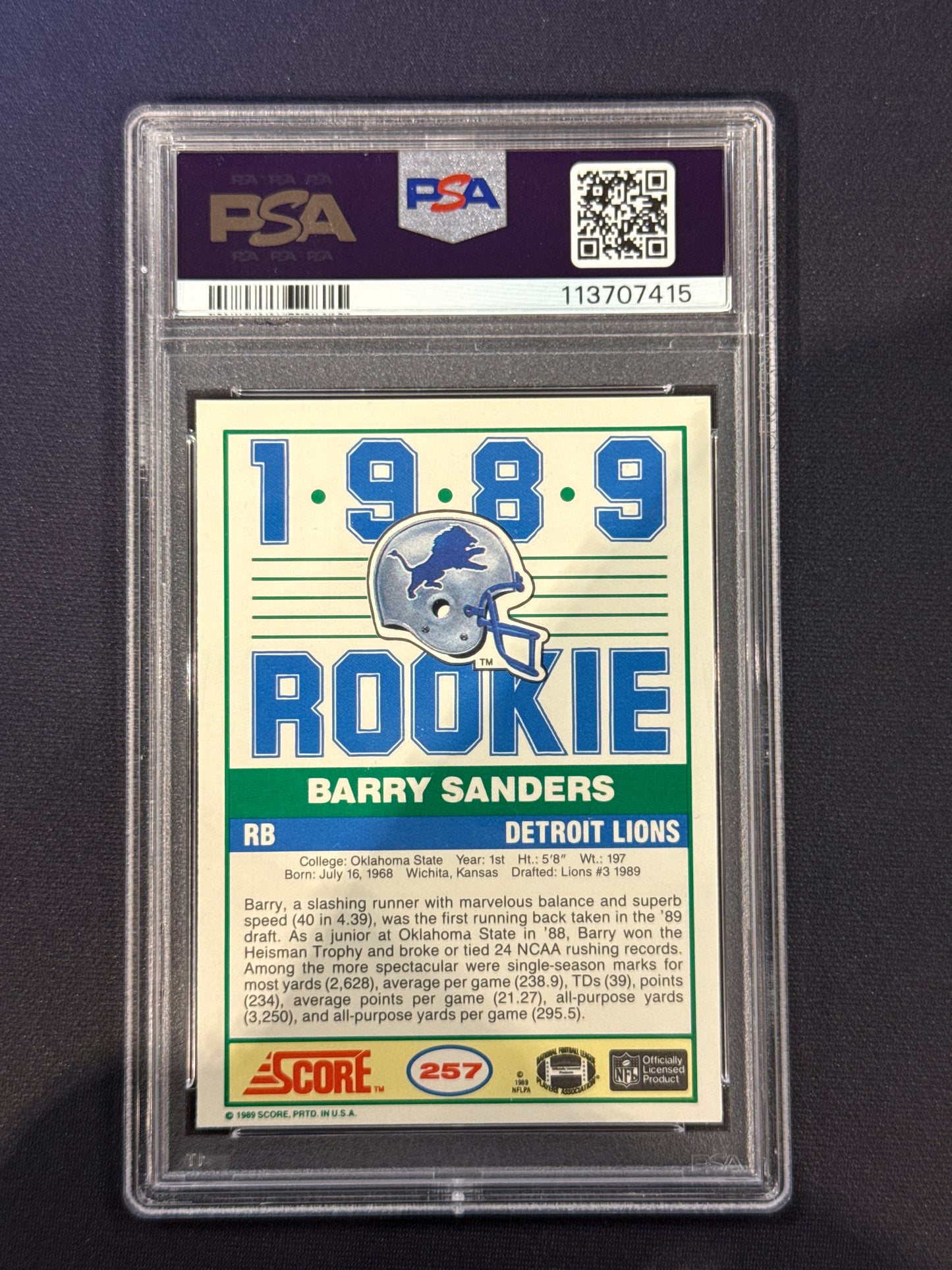 1989 Score Football Barry Sanders #257 PSA 9