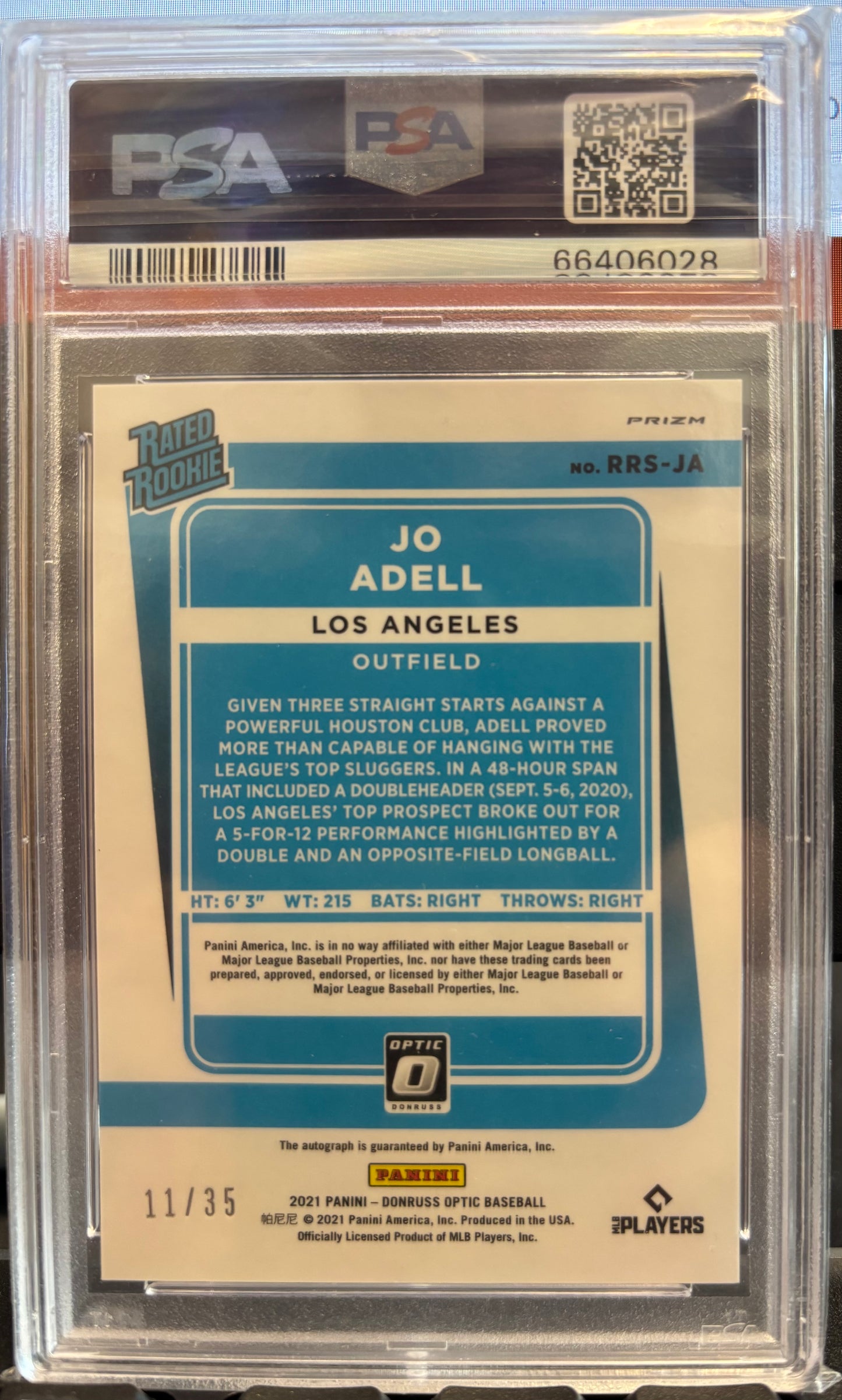 2021 Panini Donruss Optic Rated Jo Adell RTD. RKE. Carolina Blue #RRSJA PSA 9
