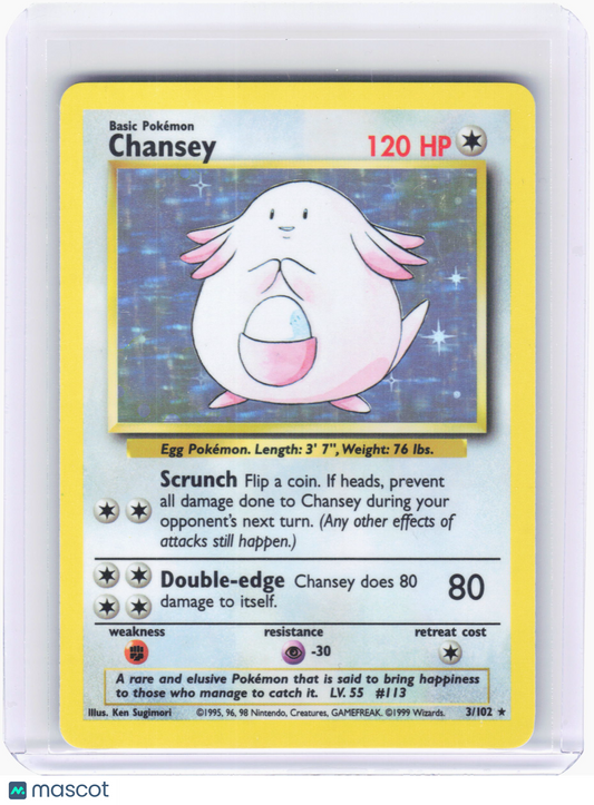 1999 Pokemon—Chansey #3/102 Base Set—Rare Holo