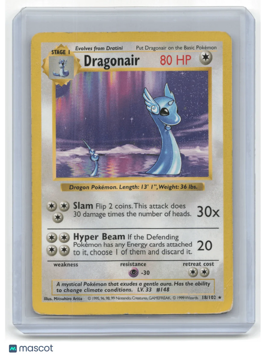 1999 Pokemon Dragonair Base Set #18/102 Mod Play Shadowless 18/102 - Papa Joey's Collectibles