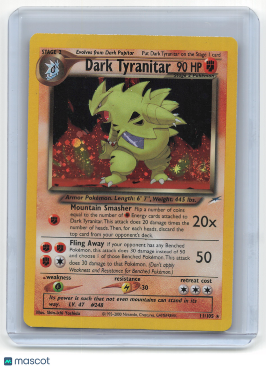 2000 Pokemon TCG Dark Tyranitar Neo Destiny #11/105 Mod Played Holo Swirl