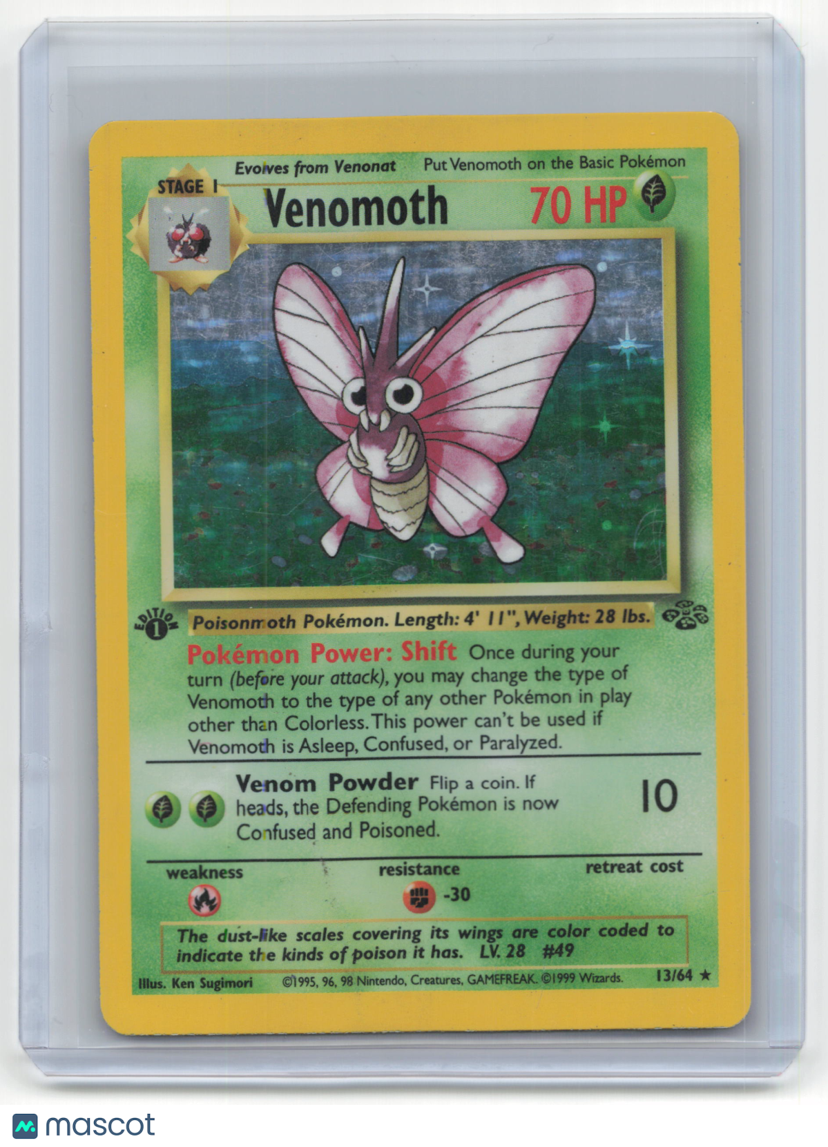 1999 Pokemon TCG Venomoth Jungle #13/64 Damaged 1st Ed Holo