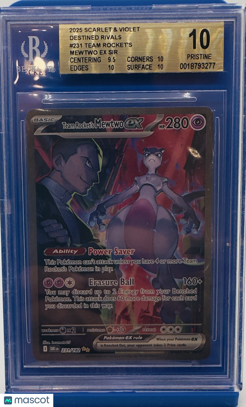 2025 Pokemon—Team Rocket's Mewtwo ex #231/182 Destined Rivals—SIR Holo BGS 10