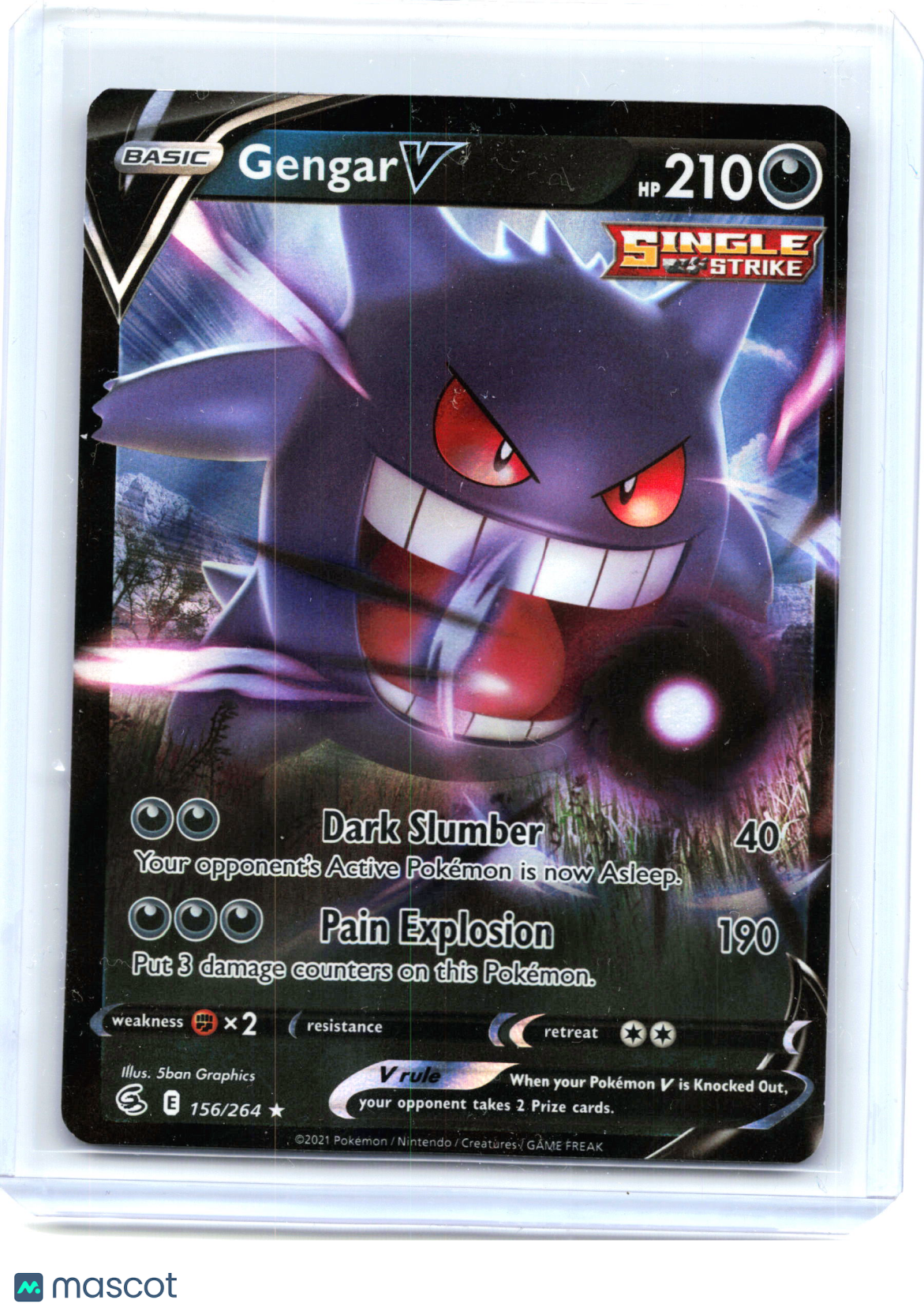 2021 Pokemon—Gengar V #156/264 Fusion Strike—Ultra Rare Holo