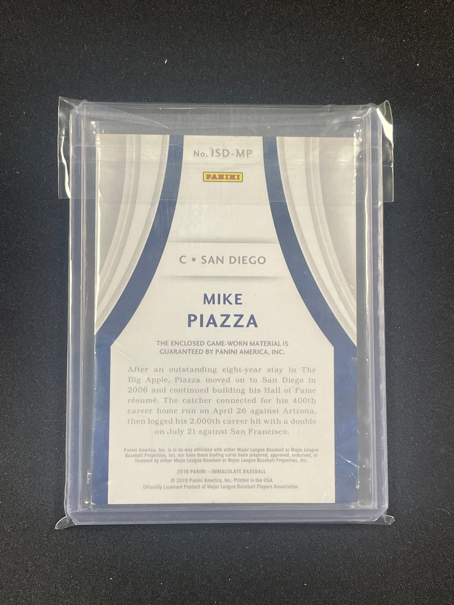2016 Panini Immaculate Baseball Mike Piazza Relic /15 #ISD-MP - Papa Joey's Collectibles