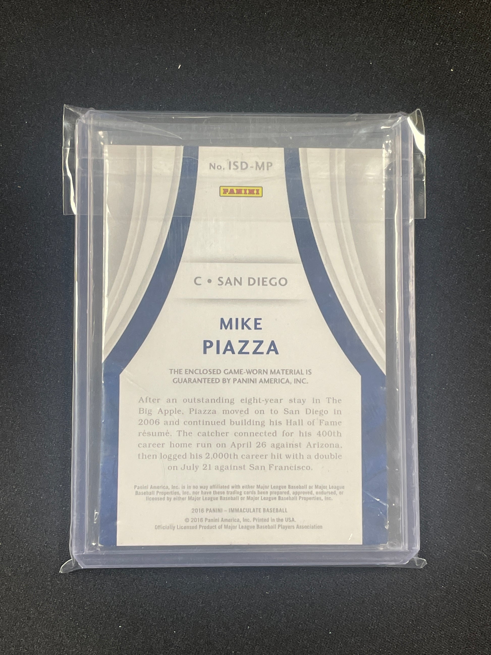 2016 Panini Immaculate Baseball Mike Piazza Relic /15 #ISD-MP - Papa Joey's Collectibles