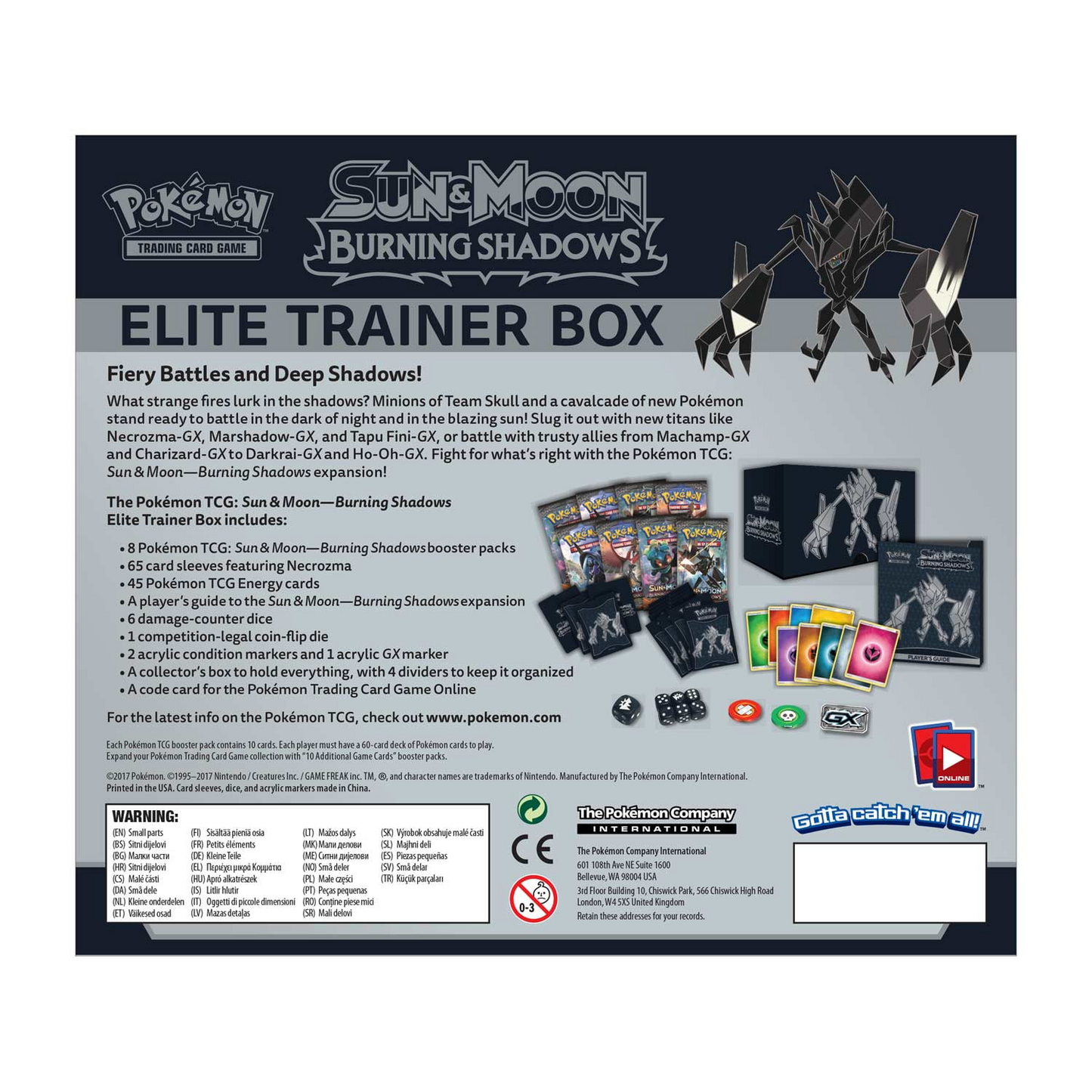 2017 Pokemon Sun & Moon Burning Shadows Elite Trainer Box