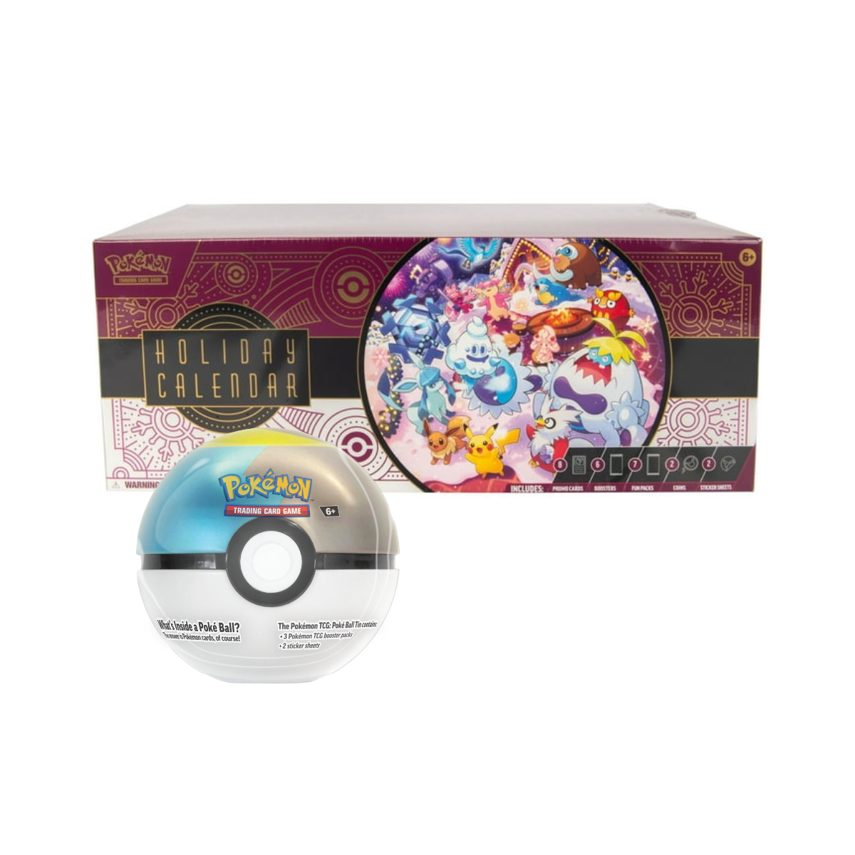 2025 Pokemon Holiday Calendar & Pokeball Tin Costco 2-Pack Bundle