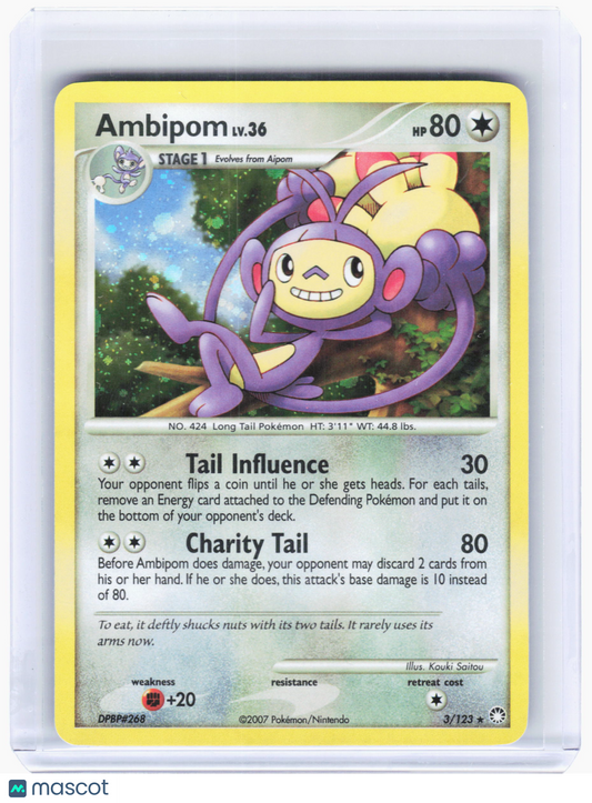 2007 Pokemon—Ambipom #3/123 Mysterious Treasures—Rare Holo