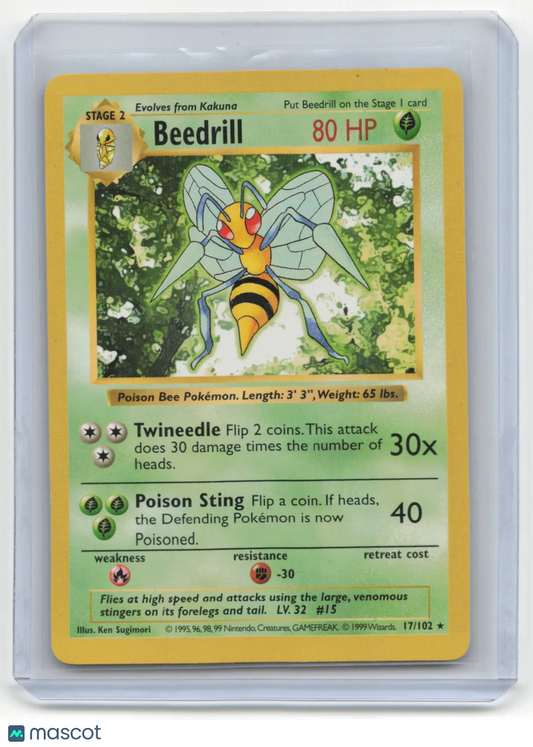 1999 Pokemon Beedrill Base Set #17/102 Shadowless - Papa Joey's Collectibles