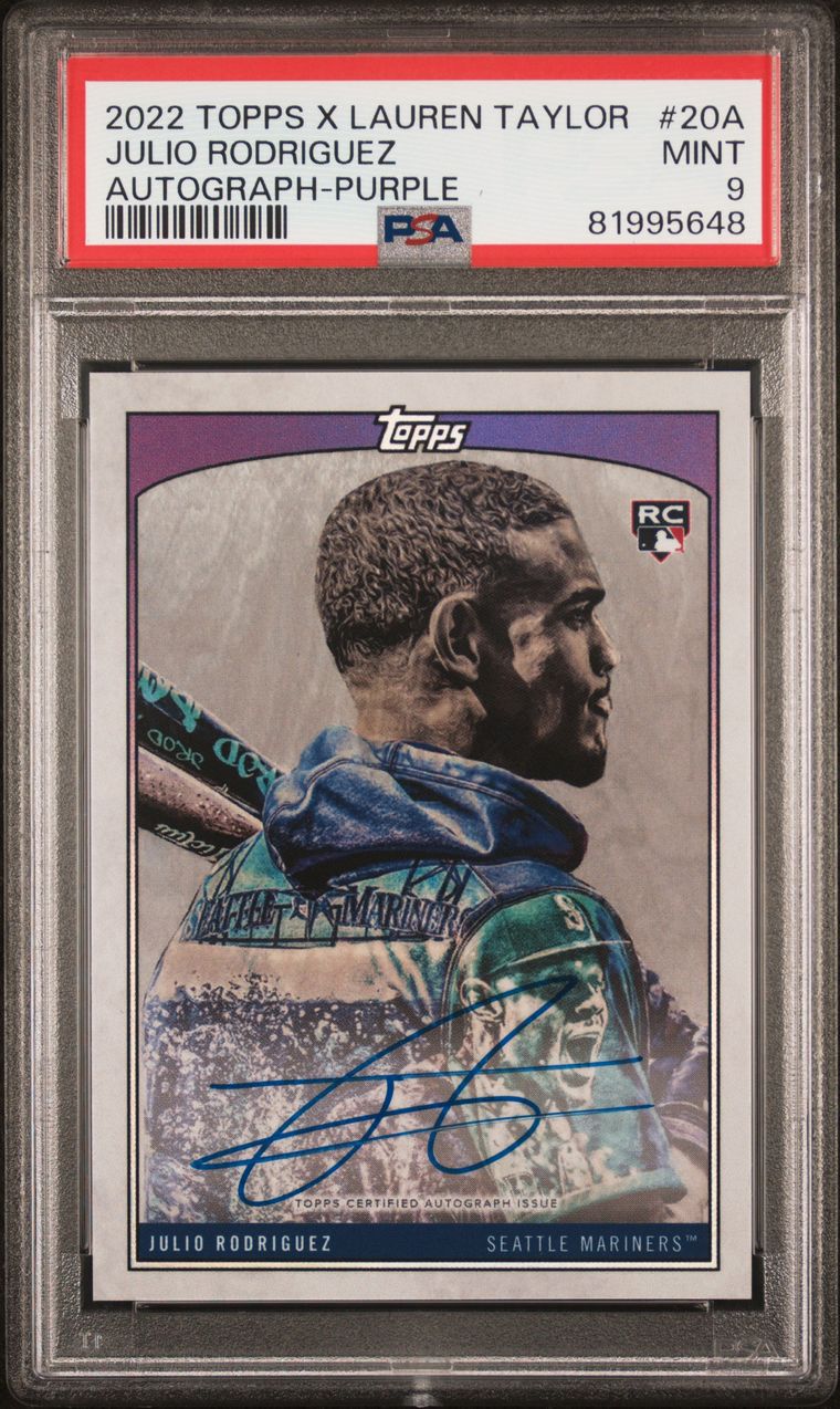 2022 Topps x Lauren Taylor Julio Rodriguez Autograph Purple /25 RC SSP PSA 9 Pop 2