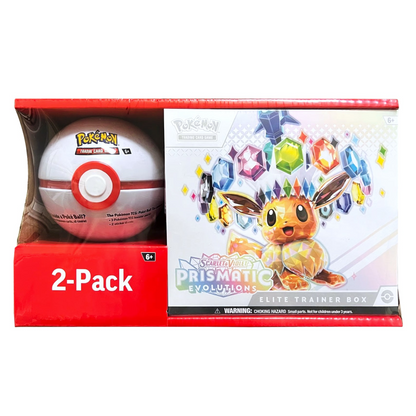 2025 Pokémon TCG: Scarlet & Violet Prismatic Evolutions Elite Trainer Box and Pokéball Tin 2-Pack Bundle