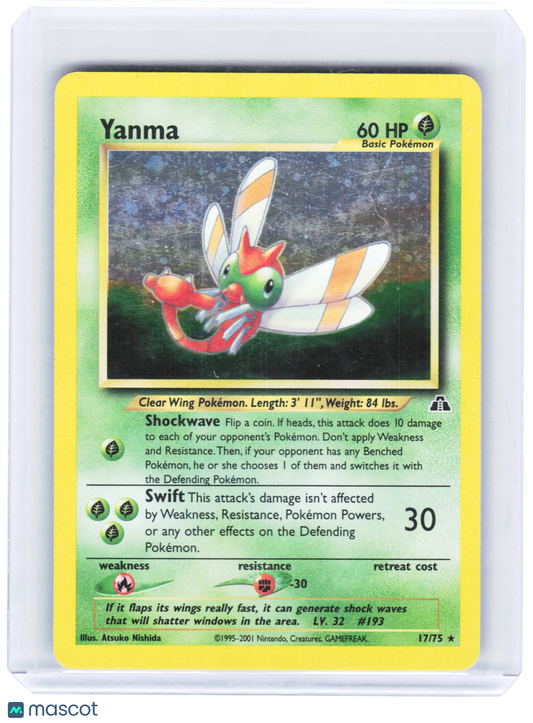 2001 Pokemon—Yanma #17/75 Neo Discovery—Rare Holo (Swirl) [Heavily Played]