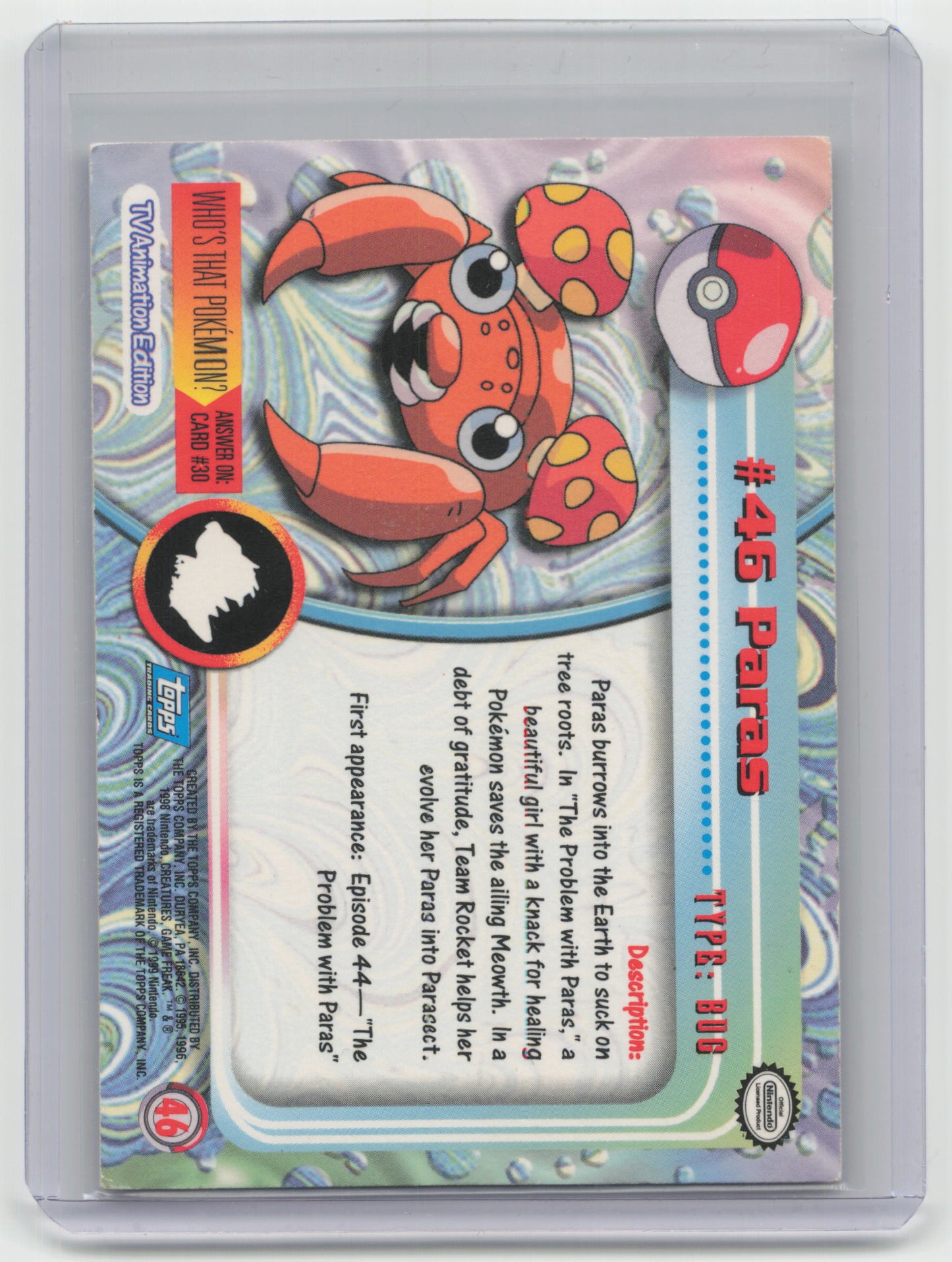 1999 Paras Topps Pokemon Series 1 #46 Near Mint
