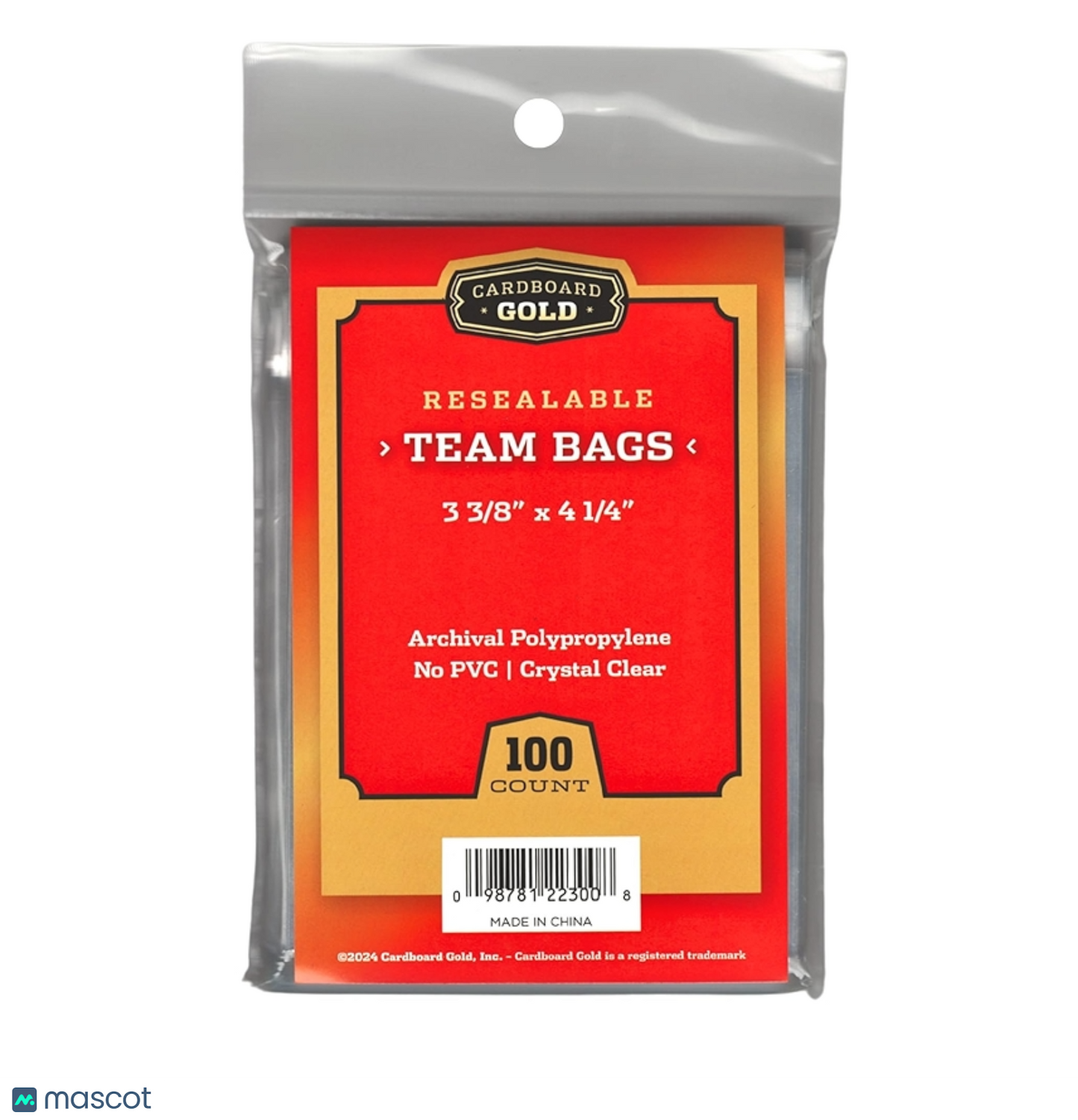 Cardboard Gold 3 3/8" x 4 1/4" Resealable Team Bags 100 Ct