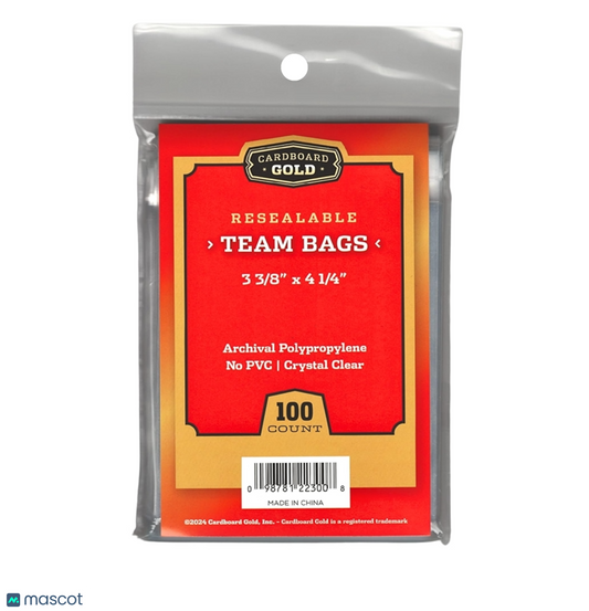 Cardboard Gold 3 3/8" x 4 1/4" Resealable Team Bags 100 Ct