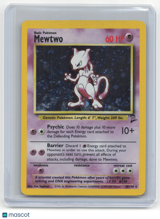 2000 Pokemon TCG Mewtwo Base Set 2 #10/130 Heavily Played Holo