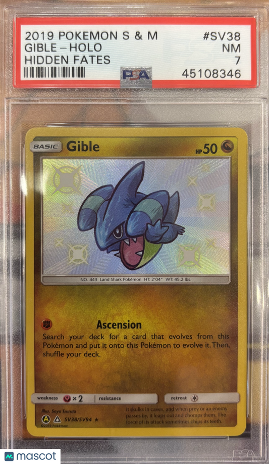 Gible 2019 Pokemon Sun & Moon Hidden Fates #SV38 Hidden Fates PSA 7