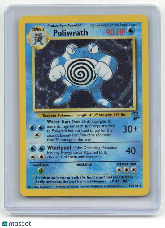 1999 Pokemon TCG Poliwrath Base Set 2 #15/130 Heavily Played Holo Swirl